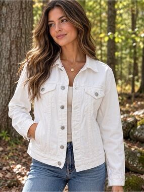 LUCKY BRAND Classic White Denim Jacket - Women's medium weight size M